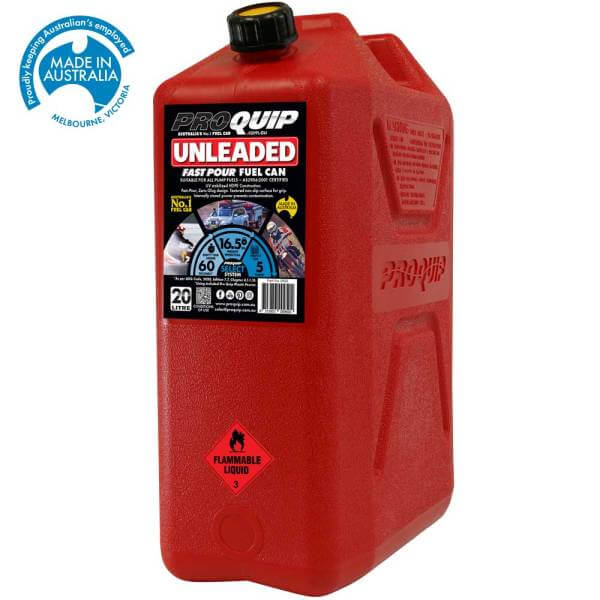 Pro Quip 20L Plastic Fast Pour Fuel Can – Unleaded Red