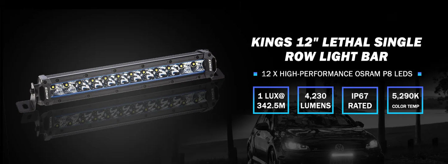 Kings 12” Lethal Single Row Light Bar with Free Harness