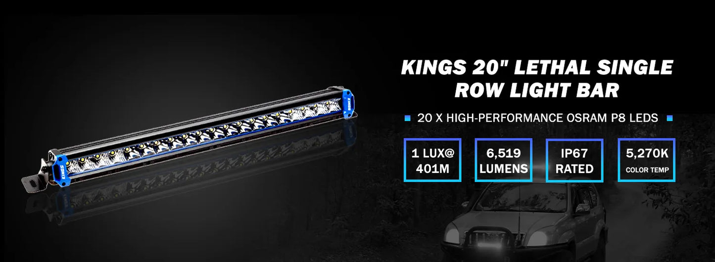 Kings 20” Lethal Single Row Light Bar with Free Harness