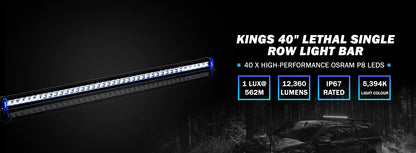 Kings 40” Lethal Single Row Light Bar with Free Harness
