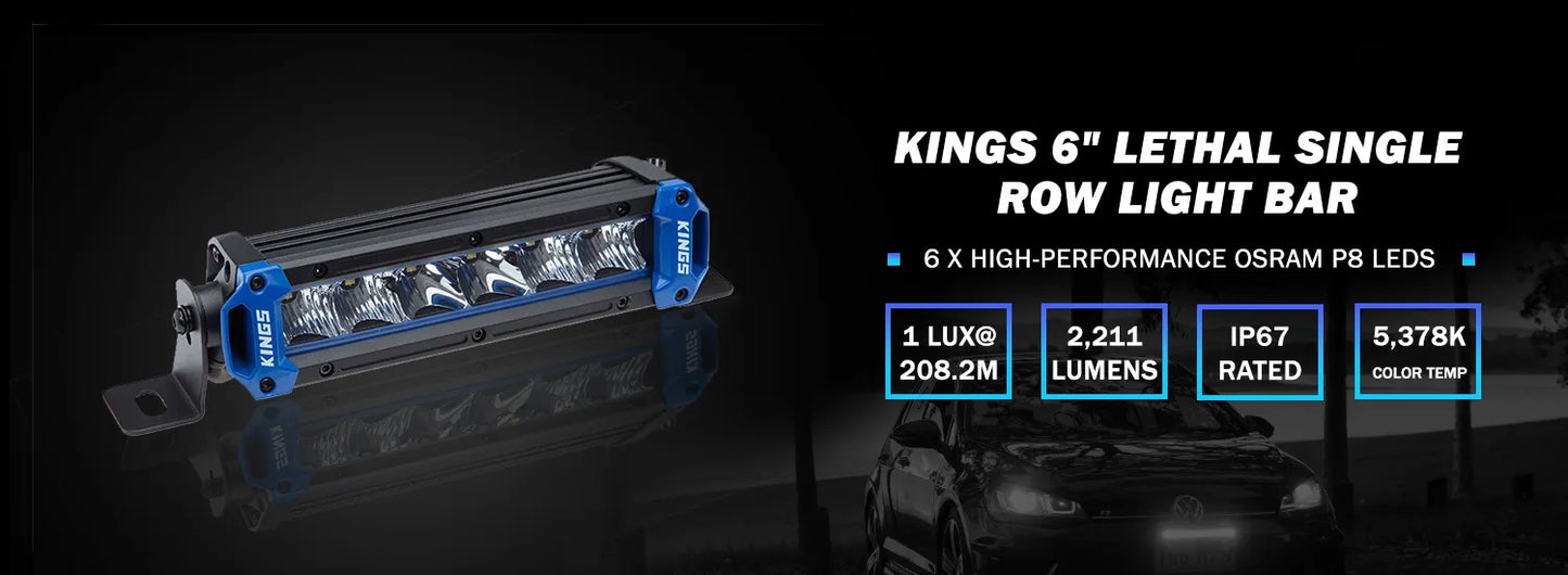 Kings 6" Lethal Single Row Light Bar with Free Harness