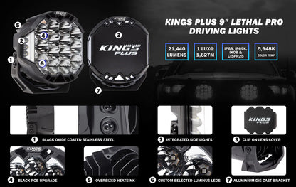 Kings Plus 9" Lethal Pro Driving lights